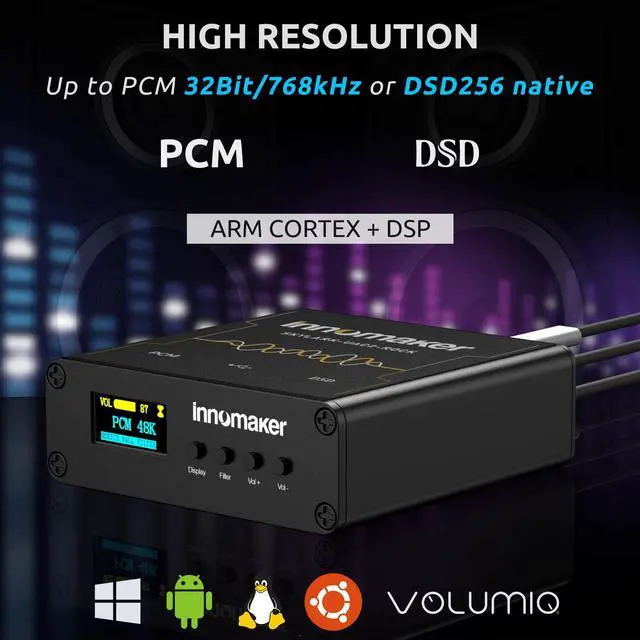 Alt view image 2 of 7 - HiFi USB DAC/Headphone Amplifier 3.5mm/XRL Outputs ES9038Q2M PCM 32Bit/768kHz or DSD256 Audio Spectrum FFT Display Audio Car for PC/Laptops/SBC Not Supported on Mac Os