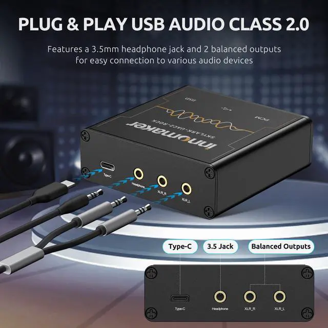 Alt view image 3 of 7 - HiFi USB DAC/Headphone Amplifier 3.5mm/XRL Outputs ES9038Q2M PCM 32Bit/768kHz or DSD256 Audio Spectrum FFT Display Audio Car for PC/Laptops/SBC Not Supported on Mac Os
