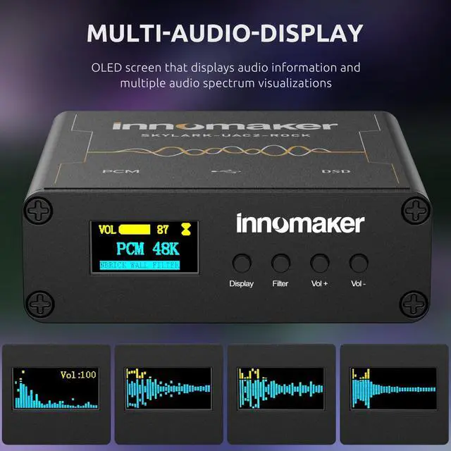 Alt view image 6 of 7 - HiFi USB DAC/Headphone Amplifier 3.5mm/XRL Outputs ES9038Q2M PCM 32Bit/768kHz or DSD256 Audio Spectrum FFT Display Audio Car for PC/Laptops/SBC Not Supported on Mac Os