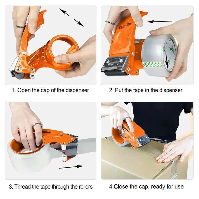 Alt view image 5 of 7 - Metal Packing Tape Dispenser, 2inch Heavy Duty Handheld Heavy Duty Tape Holder, 2Pcs, Orange + Blue