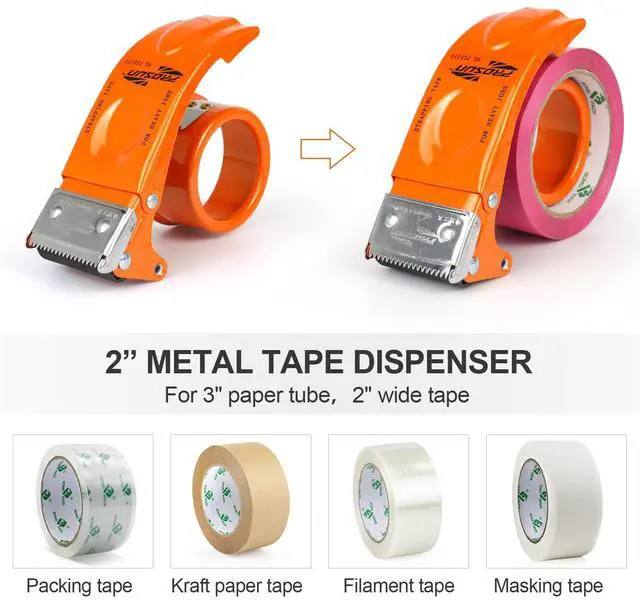 Alt view image 4 of 7 - Metal Packing Tape Dispenser, 2inch Heavy Duty Handheld Heavy Duty Tape Holder, 2Pcs, Orange + Blue