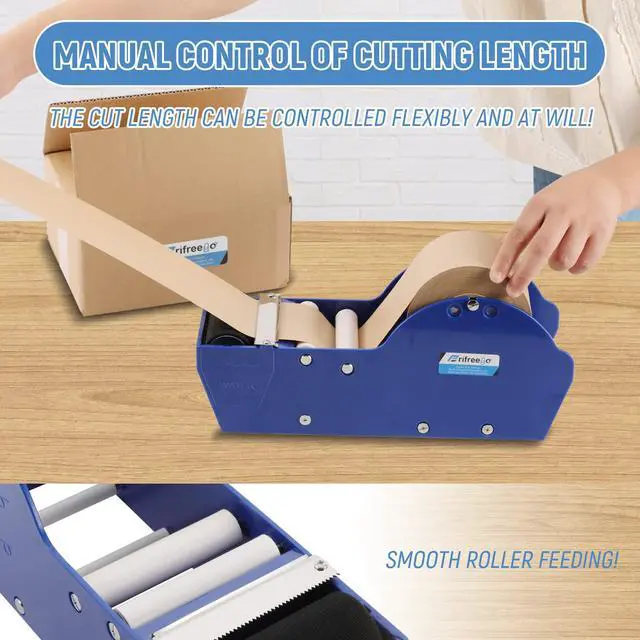 Alt view image 7 of 7 - Water-Activated Tape Dispenser, Manual Kraft Gum Tape Dispenser, Width Adjustable 1.18-3.15", Light Weight & Portable Packing Tape Dispenser Set, Blue
