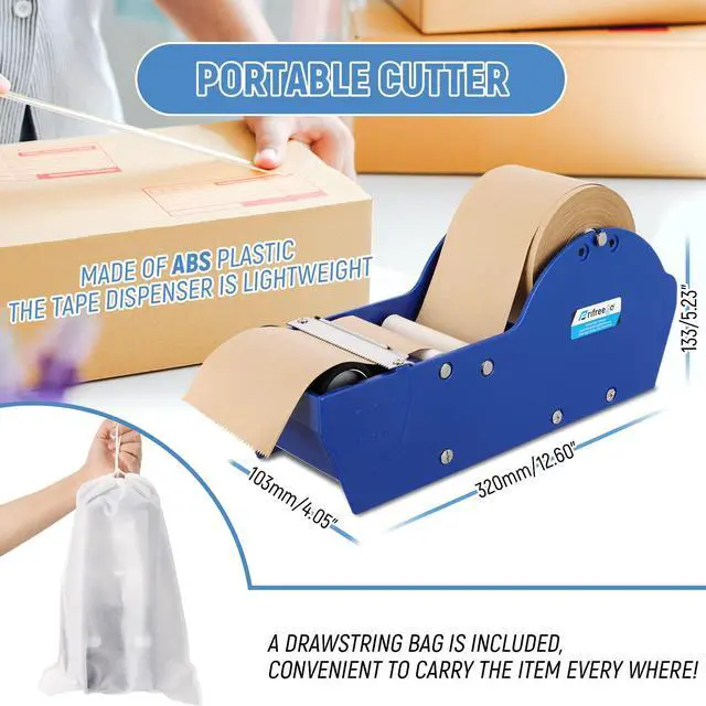 Alt view image 5 of 7 - Water-Activated Tape Dispenser, Manual Kraft Gum Tape Dispenser, Width Adjustable 1.18-3.15", Light Weight & Portable Packing Tape Dispenser Set, Blue
