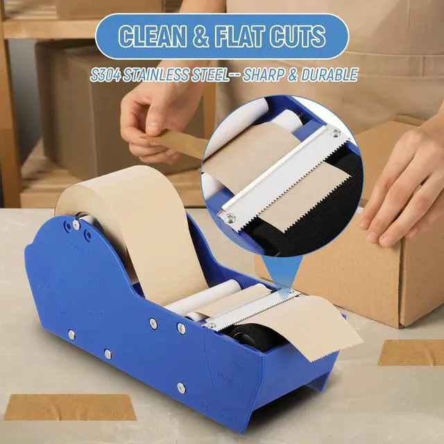 Alt view image 3 of 7 - Water-Activated Tape Dispenser, Manual Kraft Gum Tape Dispenser, Width Adjustable 1.18-3.15", Light Weight & Portable Packing Tape Dispenser Set, Blue