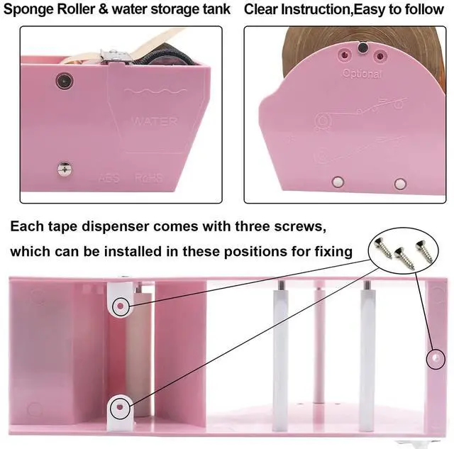 Alt view image 2 of 5 - Water Activated Gummed Kraft Paper Tape Packaging Dispenser 3 Inch for Shipping, Carton and Box Sealing, Pink