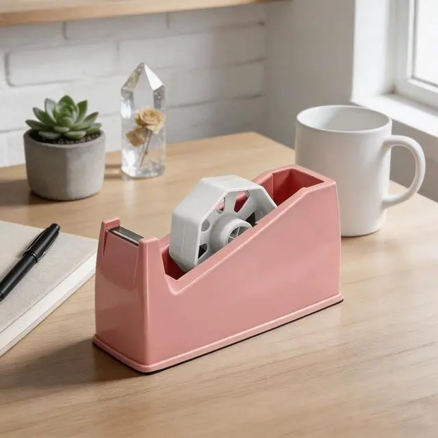 Alt view image 2 of 2 - Dual-Core Heavy Duty Tape Dispenser for 1" and 3" Rolls, 2-in-1 Multi-Purpose Adhesive Tape Cutter with Weighted Non-Skid Base for One-Hand Dispensing, Office Shipping Packaging Desk Supplies - Pink