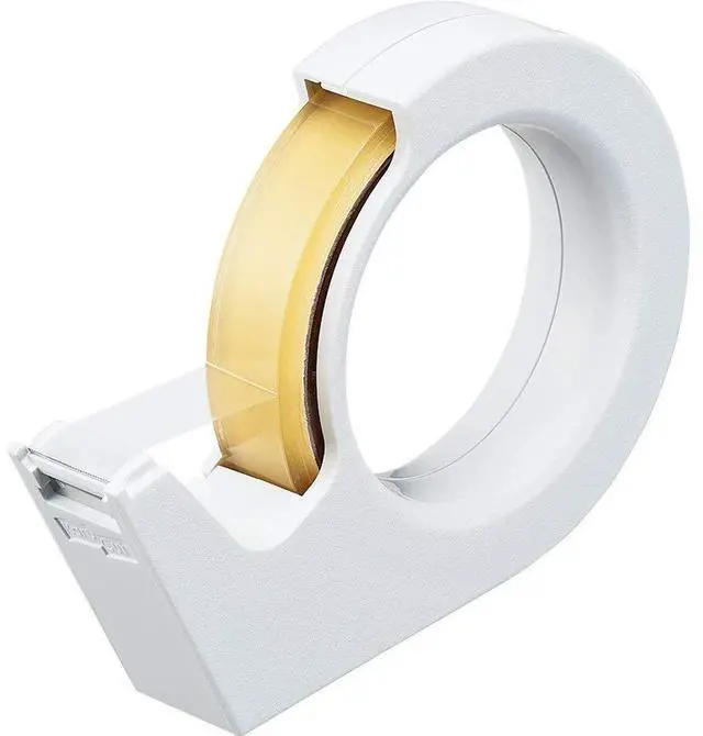 Main image of Portable Tape Dispenser, Hand Type Tape Roll Dispenser(Tape Included), Smooth Blade, Perfect for Office Desk and Art Scrapbooking, Japan Import (T-SM200W), White