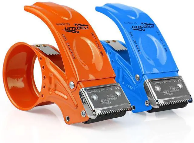 Main image of Metal Packing Tape Dispenser, 2inch Heavy Duty Handheld Heavy Duty Tape Holder, 2Pcs, Orange + Blue