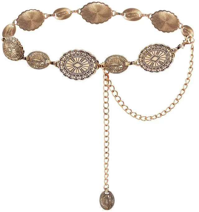Main image of Gold Western Belts for Woman Metal Concho Chain Belt Adjustable Cowgirl Belt for Dresses Jeans Boho Country Concert Outfit