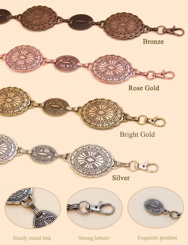 Alt view image 4 of 7 - Gold Western Belts for Woman Metal Concho Chain Belt Adjustable Cowgirl Belt for Dresses Jeans Boho Country Concert Outfit