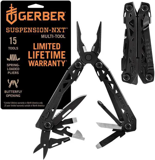 Main image of Gear Suspension-NXT EDC Multitool 15-in-1 Pocket Knife, Needle Nose Pliers and Wire Stripper for Camping and Survival, Black