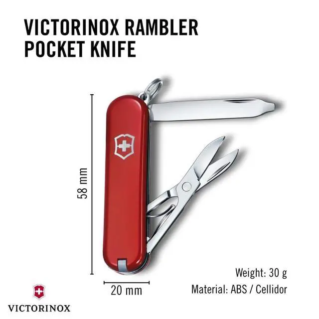 Alt view image 3 of 6 - Rambler Swiss Army Knife, Compact, 10 Functions, Swiss Made Pocket Knife with Magnetic Phillips Screwdriver, Scissors and Tweezers - Red