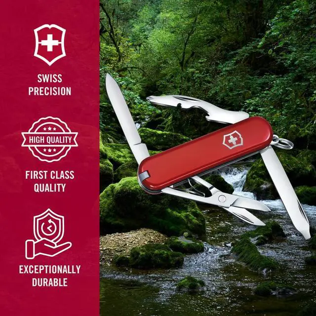Alt view image 6 of 6 - Rambler Swiss Army Knife, Compact, 10 Functions, Swiss Made Pocket Knife with Magnetic Phillips Screwdriver, Scissors and Tweezers - Red