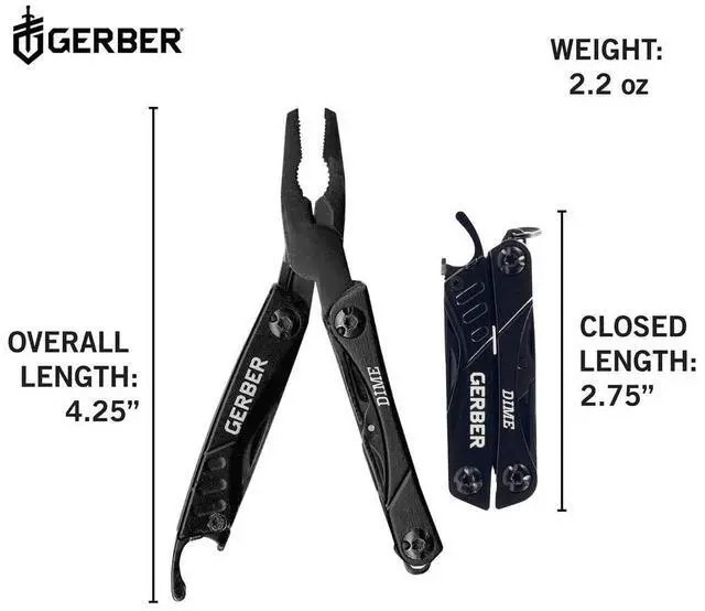 Alt view image 2 of 6 - Gear Dime 12-in-1 Mini EDC Multitool - Needle Nose Pliers, Pocket Knife, Keychain, Bottle Opener - Gifts for Men, EDC Gear and Equipment - Black