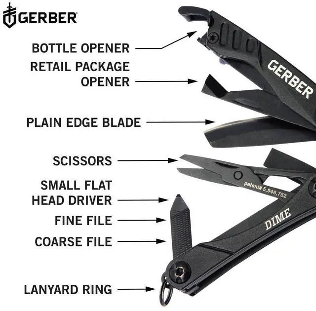 Alt view image 3 of 6 - Gear Dime 12-in-1 Mini EDC Multitool - Needle Nose Pliers, Pocket Knife, Keychain, Bottle Opener - Gifts for Men, EDC Gear and Equipment - Black