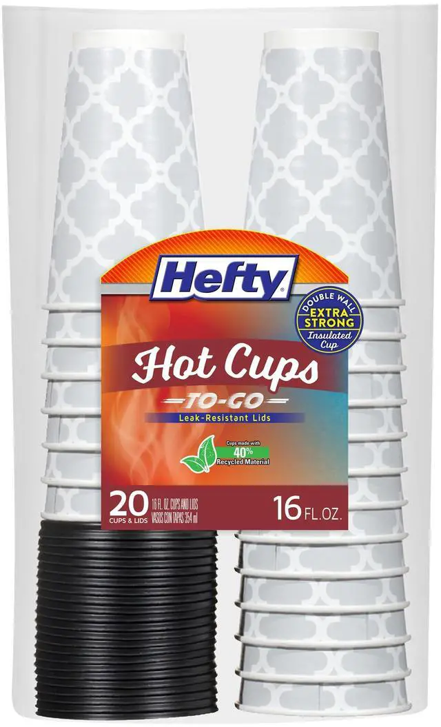 Main image of Disposable Hot Cups with Lids, Insulated Paper Coffee Cups for Tea, Cocoa and Hot Beverages, Leak Resistant Single Use Drink Cups, 16 Ounce, 20 Count