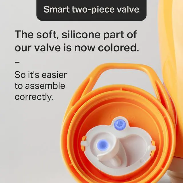 Alt view image 5 of 6 - Insulated 9oz Sporty Spout Toddler Water Bottle, No Spill, Sippy Cups for Toddlers 1-3, Two-Piece Valve Helps Stop Spills, Light Blue & Orange, BPA Free, Pack of 2