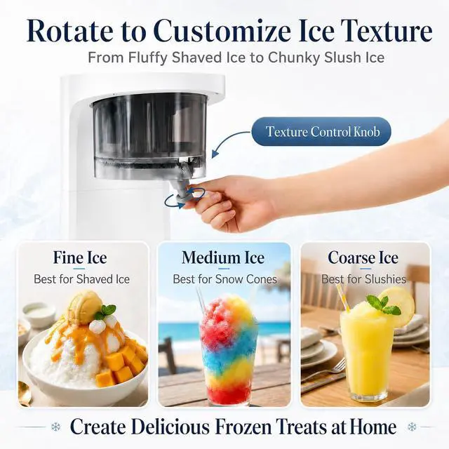 Alt view image 3 of 7 - Snow Cone Machine, Electric Shaved Ice Maker with 5 Reusable Ice Mold Cups, Countertop Ice Shaver Machine for Kids & Family, Adjustable Texture for Slushies, Frozen Drinks & Parties