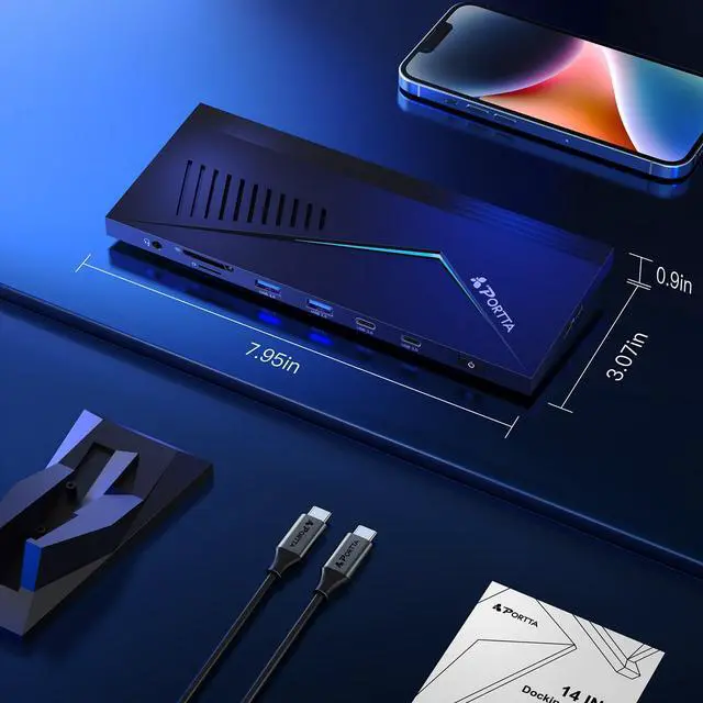 Alt view image 7 of 7 - 14 in 1 Docking Station Triple Display, HDMI x3, USB x6, RJ45, SD/TF, 100W PD, Audio/Mic, Support Single/Dual 4K@60Hz, Triple 4K@30Hz, Compatible with Windows SST/MST, Plug & Play