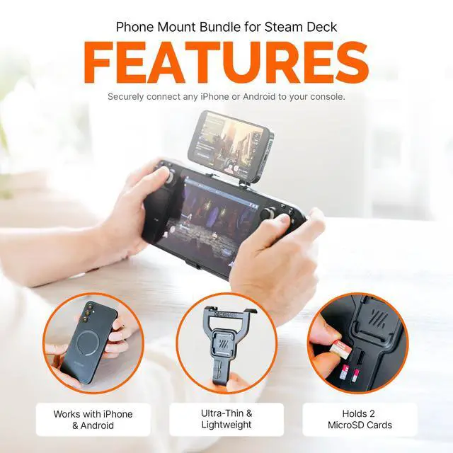 Alt view image 2 of 7 - Phone Mount Console Bundle for Steam Deck | Easily Connect Any iPhone or Android Using Our Phone Mount | Case Friendly Steam Deck Accessories | Deckmate