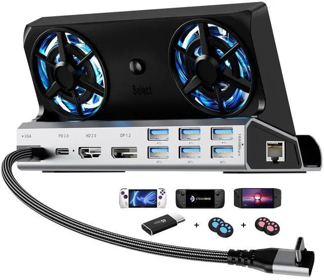 Main image of Dual Fan Steam Deck Dock for Valve Steam Deck & OLED/Switch & 2/Asus ROG Ally & X/Lenovo Legion Go & S & 2/MSI Claw,Switch 2 Dock,Steam Deck Accessories,Light Black