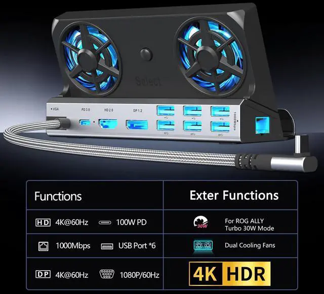 Alt view image 3 of 7 - Dual Fan Steam Deck Dock for Valve Steam Deck & OLED/Switch & 2/Asus ROG Ally & X/Lenovo Legion Go & S & 2/MSI Claw,Switch 2 Dock,Steam Deck Accessories,Light Black