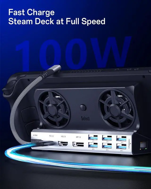 Alt view image 5 of 7 - 14-in-1 Dual Fan Steam Deck Dock Suitable Valve Steam Deck & OLED/Asus ROG Ally & X/Switch & 2 / Lenovo Legion Go & S & 2 / MSI Claw, Nintendo Switch 2 Dock, Docking Station, Accessories