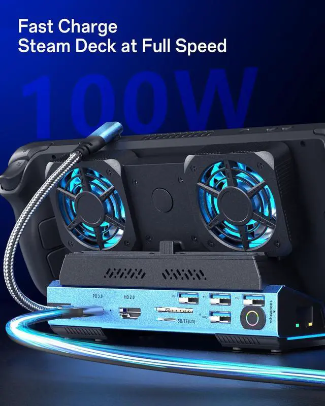 Alt view image 5 of 7 - Detachable Dual Cooling Fans 15 in 1 Steam Deck Docking Station with 4K@60Hz 4 USB Ports,1000Mbps,SD/TF Slot,USB-C 100W PD,HD2.0 40Gbps Adapter for Steam Deck/Rog Ally/Switch/Legion Go