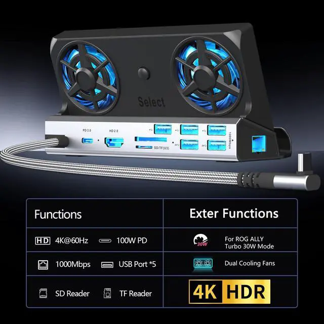 Alt view image 3 of 7 - 13-in-1 Dual Fan Steam Deck Dock for Valve Steam Deck & OLED/Switch & 2/Asus ROG Ally & X/Lenovo Legion Go & S & 2/MSI Claw,Nintendo Switch 2 Dock,Steam Deck Accessories,Switch 2 Docking Station