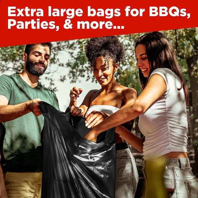 Alt view image 7 of 7 - 65 Gallon Commercial Trash Bags, 50x60 Large Black Outdoor Garbage Bags, Heavy Duty (50 Count) For Custodians, Landscapers, Contractors, and Toter Liner, Made In USA