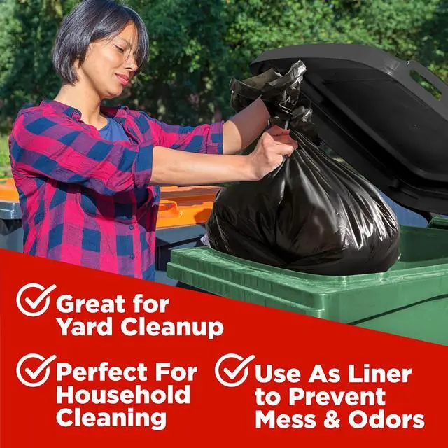 Alt view image 4 of 7 - 65 Gallon Commercial Trash Bags, 50x60 Large Black Outdoor Garbage Bags, Heavy Duty (50 Count) For Custodians, Landscapers, Contractors, and Toter Liner, Made In USA