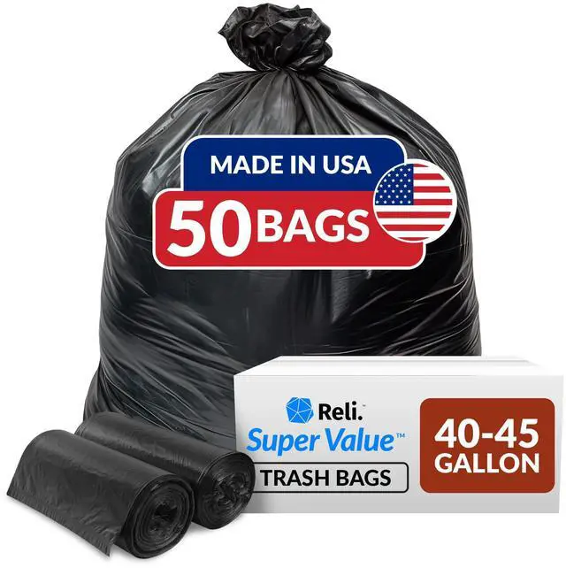 Main image of 40 to 45 Trash Bags Heavy Duty | 50 Trash Bags | Super Sizeable for Serious Garbage Cleanup (Black)