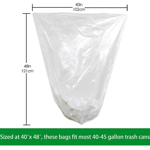 Alt view image 3 of 7 - 40-45 Gallon Clear Trash Can Liners - 40" x 48" High Density Garbage Bags - Case of 250 Multipurpose for Office, Outdoor, Recycling, Industrial and Commercial