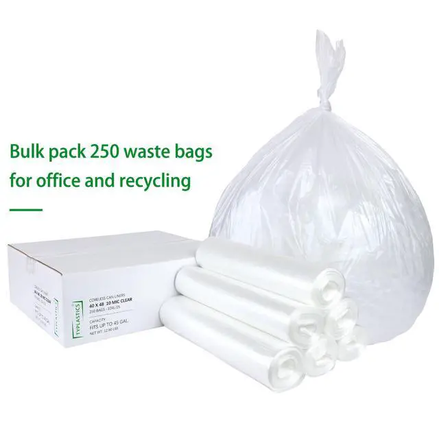 Alt view image 4 of 7 - 40-45 Gallon Clear Trash Can Liners - 40" x 48" High Density Garbage Bags - Case of 250 Multipurpose for Office, Outdoor, Recycling, Industrial and Commercial