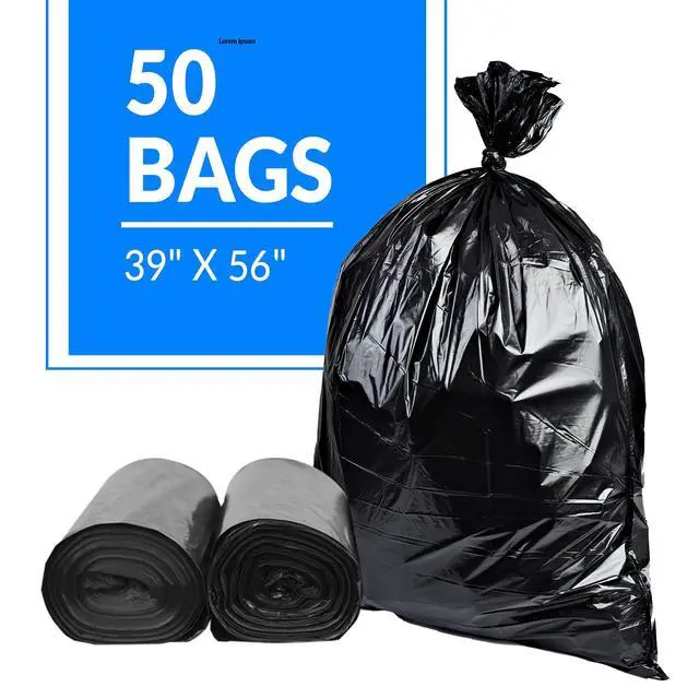 Alt view image 2 of 7 - 55-60 Gallon Trash Bags Heavy Duty | 50 Bags | 50-60 Gallon | Large Black Garbage | Made in USA