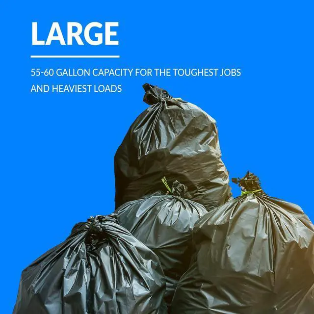 Alt view image 5 of 7 - 55-60 Gallon Trash Bags Heavy Duty | 50 Bags | 50-60 Gallon | Large Black Garbage | Made in USA