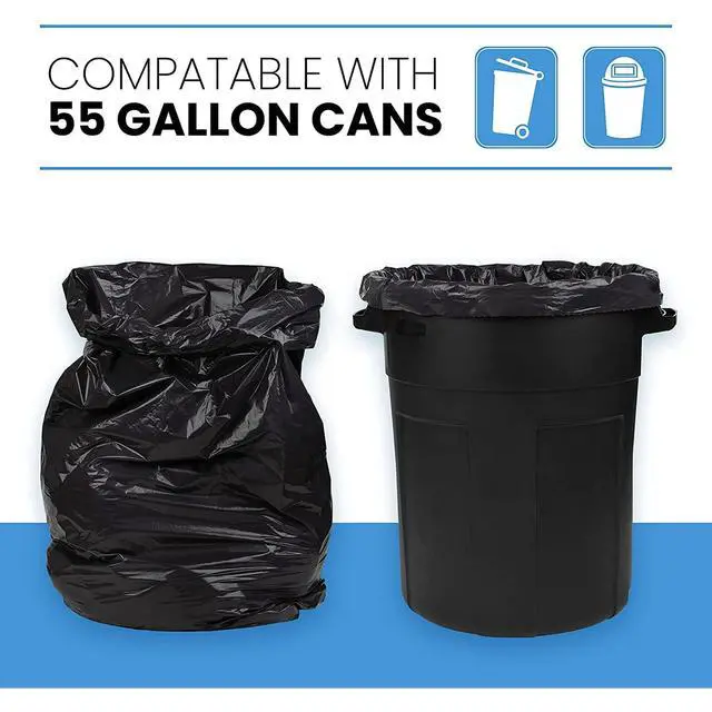 Alt view image 3 of 7 - 55 Gallon Trash Bags, 55-60 Gallon Trash Bags Heavy Duty (50 COUNT) - Large Black Trash Can Liners, 50-60 Gal for Contractors, Commercial, and Lawn - Made in USA
