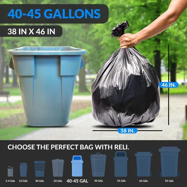 Alt view image 2 of 7 - 45 Gallon Trash Bags Heavy Duty (25 Count) | Black | Twist Ties Included | Extra Tough, Leak-Proof Garbage Bags | Ideal for Large Clean Ups