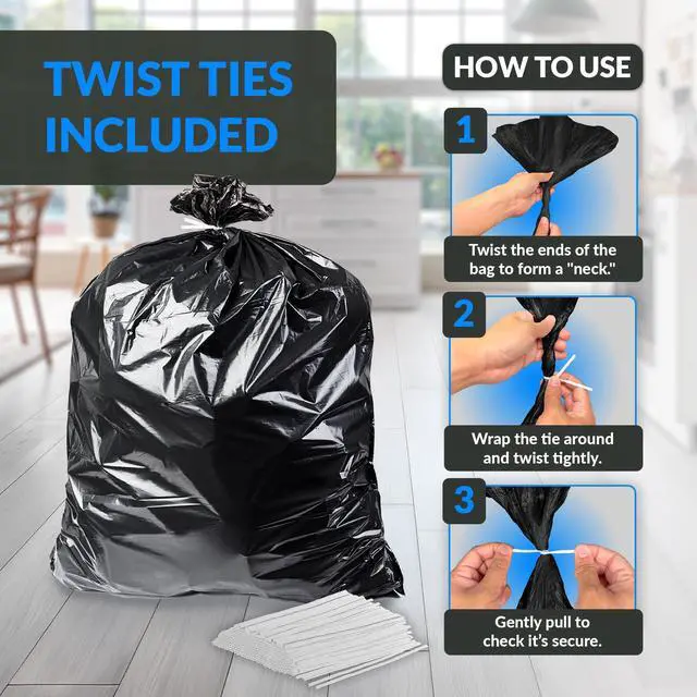 Alt view image 3 of 7 - 45 Gallon Trash Bags Heavy Duty (25 Count) | Black | Twist Ties Included | Extra Tough, Leak-Proof Garbage Bags | Ideal for Large Clean Ups