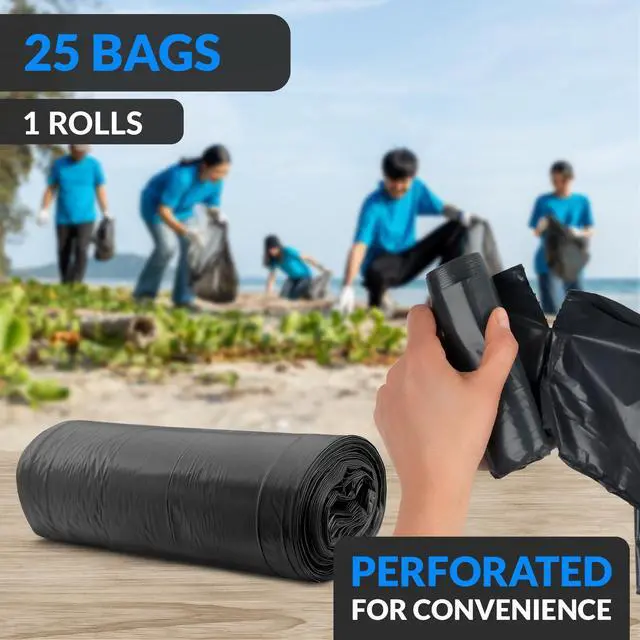 Alt view image 5 of 7 - 45 Gallon Trash Bags Heavy Duty (25 Count) | Black | Twist Ties Included | Extra Tough, Leak-Proof Garbage Bags | Ideal for Large Clean Ups