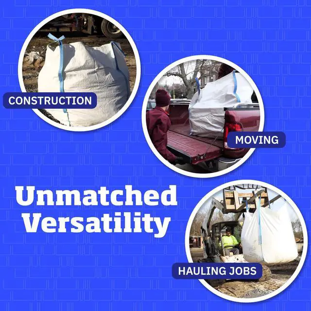 Alt view image 3 of 7 - Heavy Duty Builder's Bulk Bags 200-Gallon White Woven Polypropylene Contractor Trash Bags for Demo and Construction, Holds up to 2200 lbs, Open Top