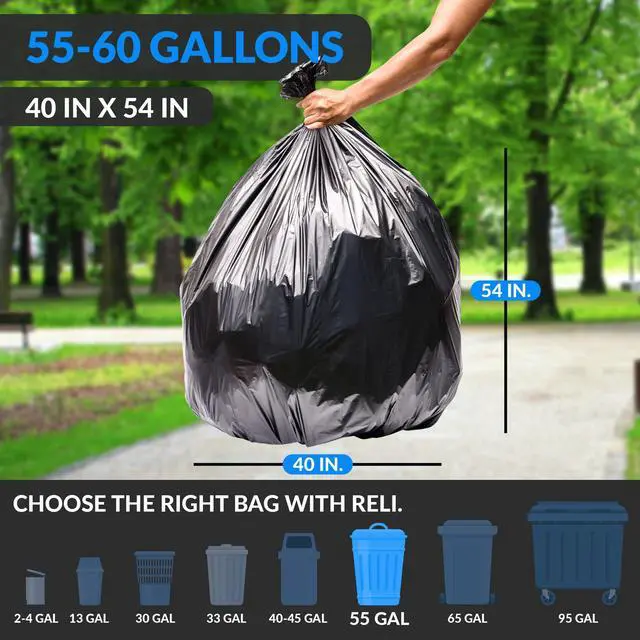Alt view image 2 of 7 - 55-60 Gallon Trash Bags Heavy Duty | 150 Trash Bags with Ties | Super Sizeable, Black, Serious Garbage Cleanup