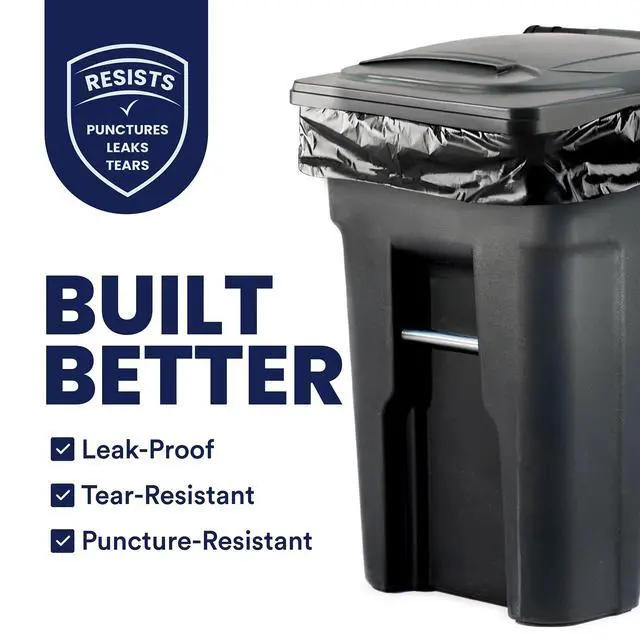 Alt view image 2 of 7 - 64-65 Gallon Black Trash Bags, Heavy Duty Toter Can Liners, Tear & Leak-Proof, Industrial Strength, 25 Count, Large Garbage Bags for Kitchen & Commercial Use 1.2 Mil, 50" x 60"