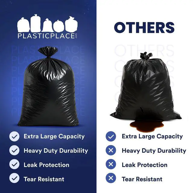 Alt view image 6 of 7 - 64-65 Gallon Black Trash Bags, Heavy Duty Toter Can Liners, Tear & Leak-Proof, Industrial Strength, 25 Count, Large Garbage Bags for Kitchen & Commercial Use 1.2 Mil, 50" x 60"