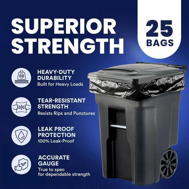 Alt view image 7 of 7 - 64-65 Gallon Black Trash Bags, Heavy Duty Toter Can Liners, Tear & Leak-Proof, Industrial Strength, 25 Count, Large Garbage Bags for Kitchen & Commercial Use 1.2 Mil, 50" x 60"