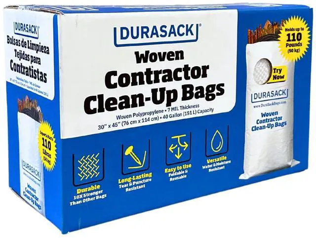 Main image of Contractor Bags Heavy Duty 40-Gallon Reusable White Woven Polypropylene Contractor Garbage Bags, Pack of 16