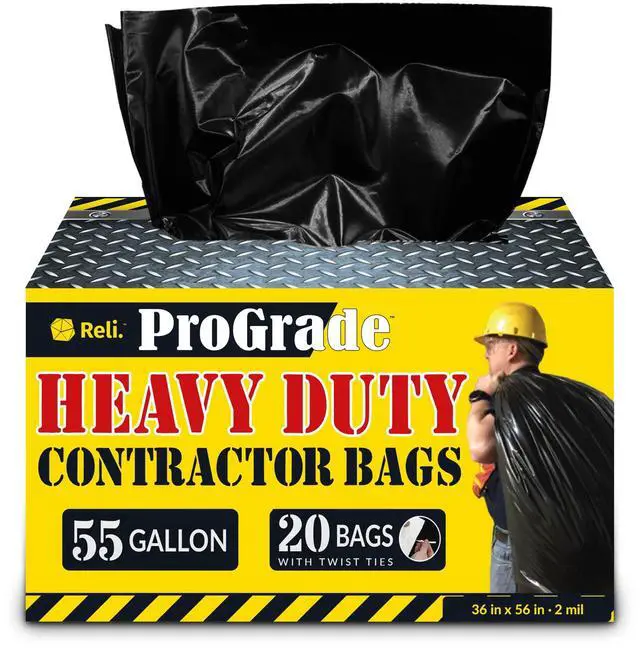 Main image of Contractor Garbage Bags 55 Gallon | 20 Trash Bags | Heavy Duty | Black Contractor