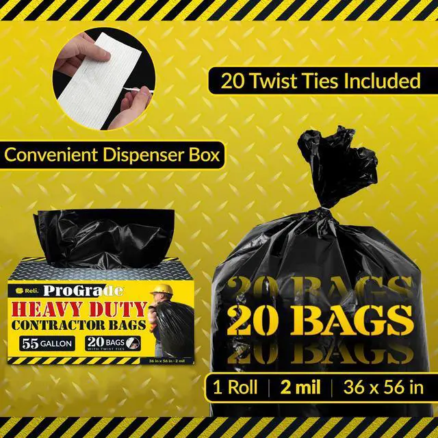 Alt view image 2 of 7 - Contractor Garbage Bags 55 Gallon | 20 Trash Bags | Heavy Duty | Black Contractor