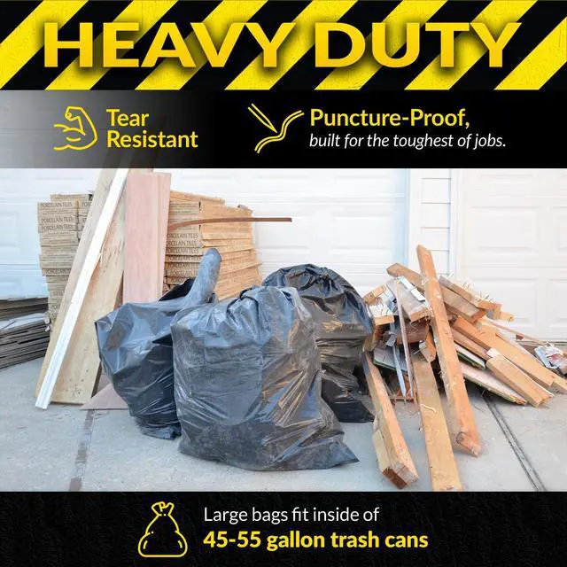 Alt view image 3 of 7 - Contractor Garbage Bags 55 Gallon | 20 Trash Bags | Heavy Duty | Black Contractor