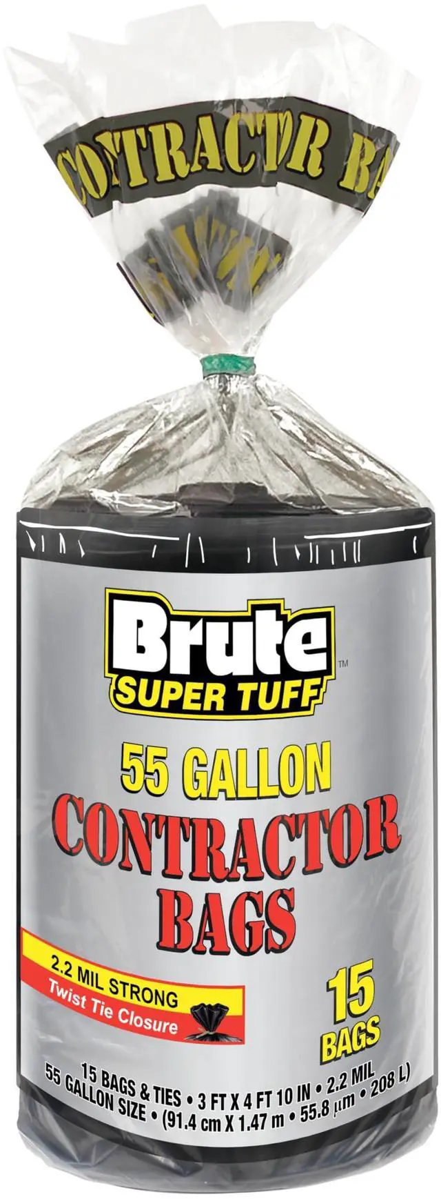 Main image of Heavy Duty 2.2 MIL Contractor Bags, Extra Large Trash Bags, Twist Tie Closure, Black, 55 Gallon, 15 Count
